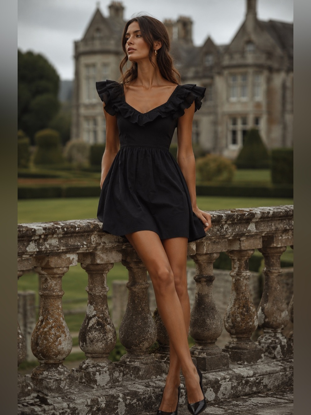 Hill House Home Black Off Shoulder Mini Dress XS Ruffle Pleated A-Line Dress